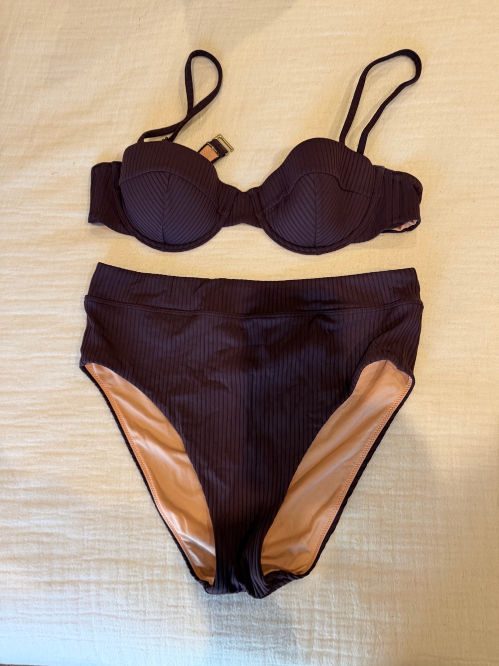 Madewell Ribbed Dark Purple High Waisted Bikini Set